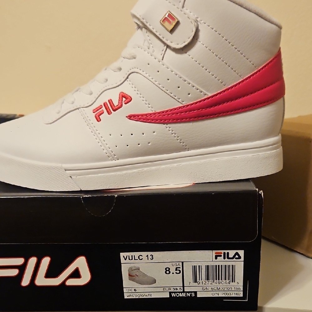 Fila White Sneakers with Pink Accents